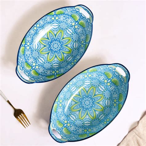 Green And Blue Mandala Serving Platter Set Of 2 Online - Premium ...