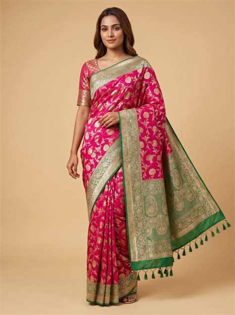 Buy Red Green Festive Fusion Embroidered Saree | KALKI Fashion India