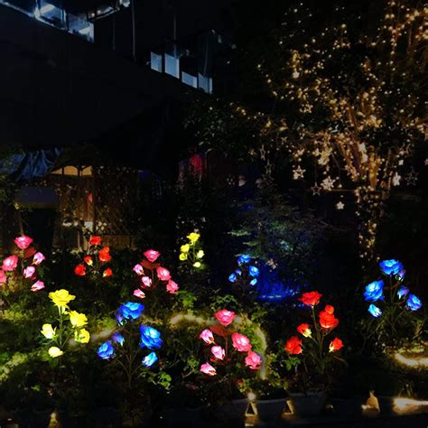 Buy Upgraded 6 Flowers] Solar Powered Decorative Rose Garden Stake ...