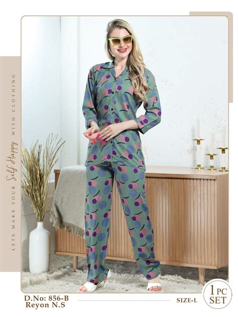 856 Ab Perfect Feel Rayon Collar Night Suits Manufacturer India – Kavya ...