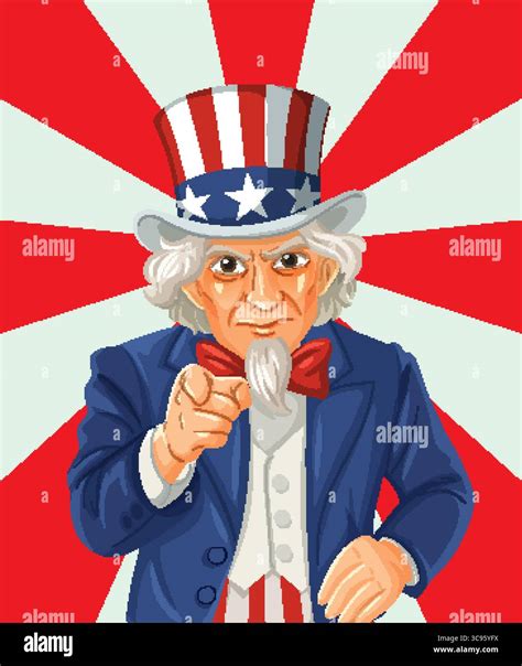 Bold vector illustration of Uncle Sam with a striking red and white background, emphasizing ...