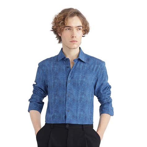 Buy Rare Rabbit Men Blue Self Design Casual Shirt Online