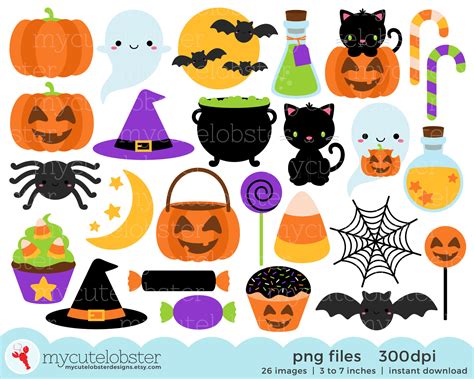 Halloween Clipart Cute Halloween Clip Art Bats Potions - Etsy