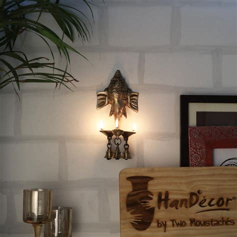 Buy Brass Ganesha Wall Hanging Deepak With Bells Brass Showpiece Online ...