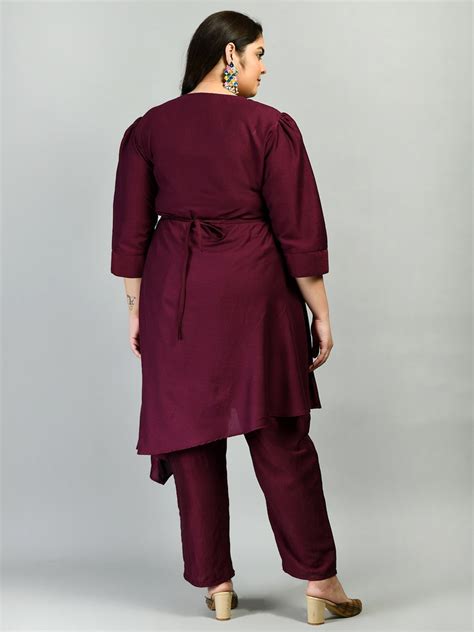 Plus Size Wine Belted Co-Ord Set – DESINOOR.COM