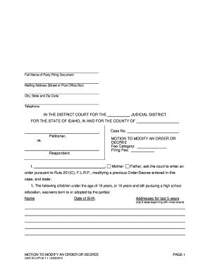 Fillable Online courtselfhelp idaho MOTION TO MODIFY AN ORDER OR Fax ...