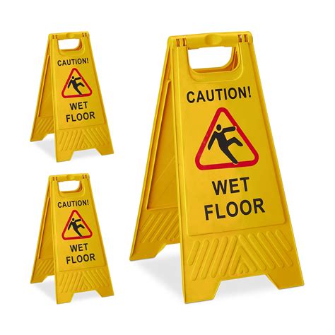 3 x Carteles Suelo Mojado en Inglés, Caution Wet Floor, Señal Pavimento ...