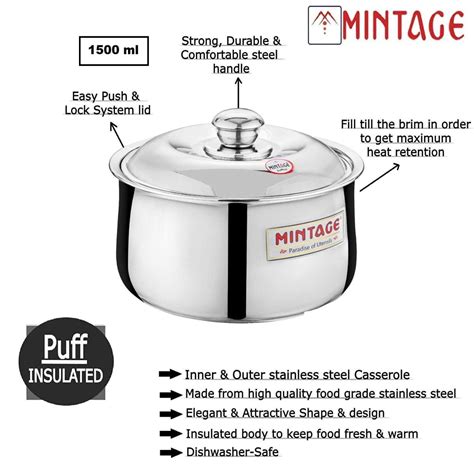 Mintage Hotcase Casserole Harmony Belly With Stainless Steel Lid 1500 ...