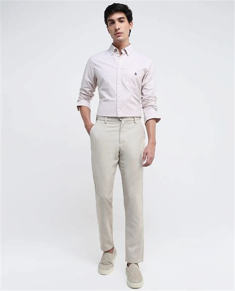 Rare Rabbit Men Baxet Light Beige Button Closure Regular Fit Plain Tro