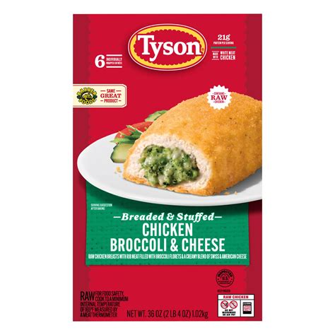 Tyson Raw Frozen Breaded Stuffed Chicken Breasts, Broccoli Cheese, 6 ct ...