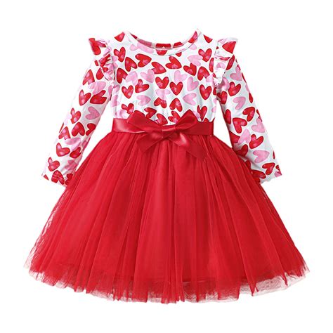 Youmylove Toddler Girls Long Sleeve Hearts Printed Dresses Valentine's ...