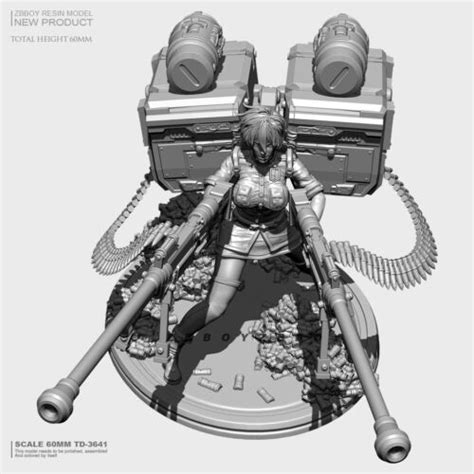 Buy 60mm Double cannon girl Unpainted Resin Model Kits Unassembled ...