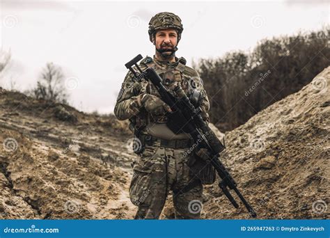 Mature Man in Military Uniform and Protective Hemlet Stock Image ...