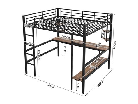 Hoogslaper 140 x 200 cm met bureau en opbergplank - metaal en MDF hout ...