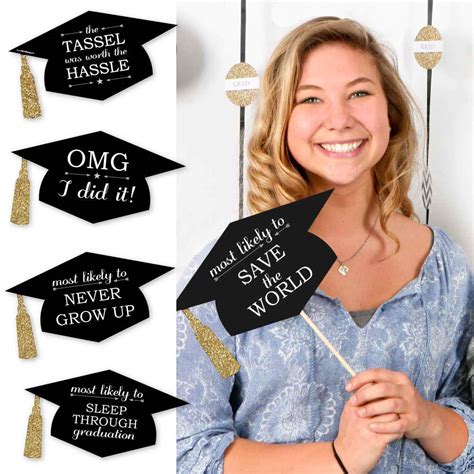 Buy Hilarious Graduation Caps - Gold - Graduation Photo Booth Prop Kit ...