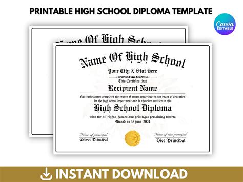 Printable/editable High School Diploma Template, Homeschool Diploma ...