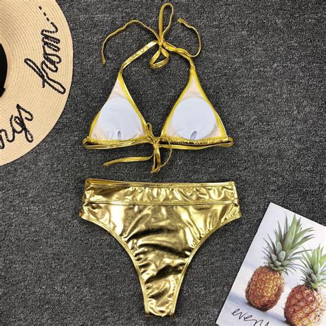 Buy Shiny Gold/Silver Metallic Bathing Suit Swimsuit Swimwear Women ...