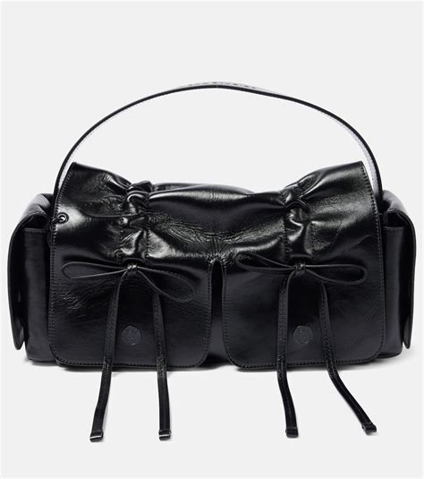 Bow-detail leather tote bag in black - Acne Studios | Mytheresa