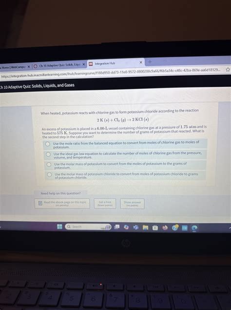 s Home | WebCampus Ch 10 Adaptive Quiz: Solids, Liqui Integration Hub https://integration-hub ...