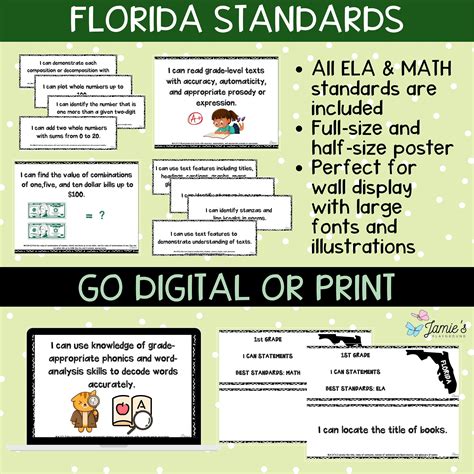 Florida BEST Standards- 1st Grade MATH & ELA I Can Statements - BUNDLE ...