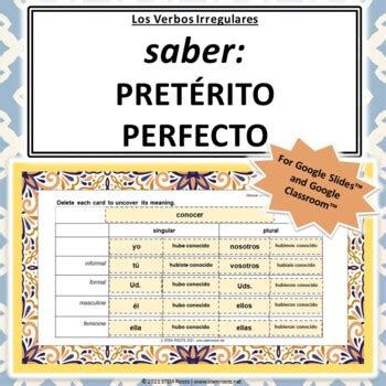 Saber (Preterite Perfect) Conjugation | Spanish Irregular Verbs ...