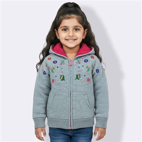 Beautiful Flower Print Hoody With Inner Fleece for Girls – Yellow Apple