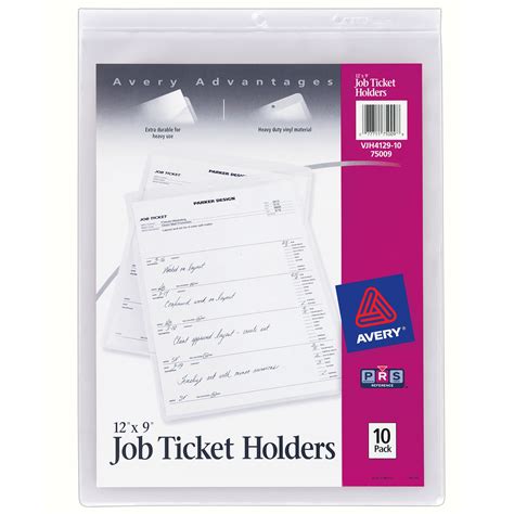 Avery 75009 12" x 9" Clear Vinyl Job Ticket Holder - 10/Pack