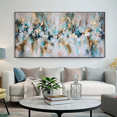 Oil Painting 100% Handmade Hand Painted Wall Art On Canvas Golden Blue ...