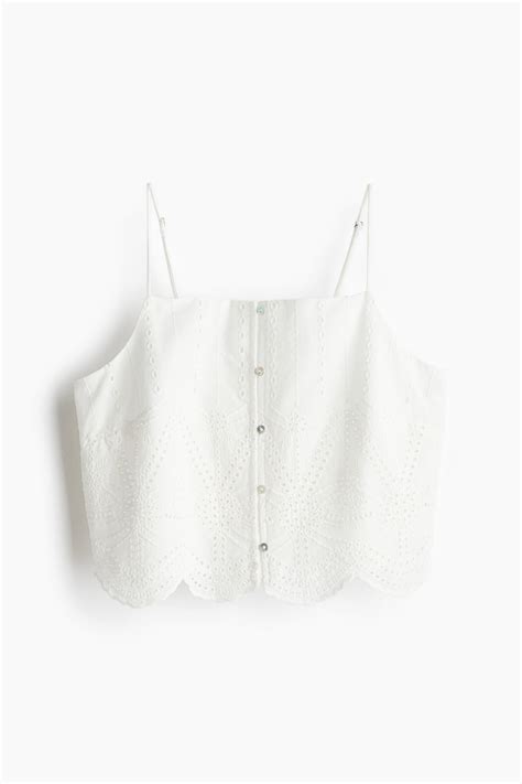 Women's White Broderie anglaise strappy top | H&M IN