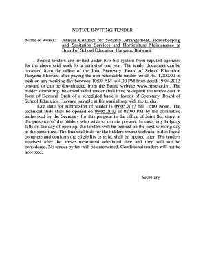 Fillable Online Annual Contract for Security Arrangement, Housekeeping ...