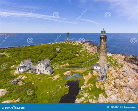 Thacher Island Lighthouses, Cape Ann, MA, USA Stock Photo - Image of ...