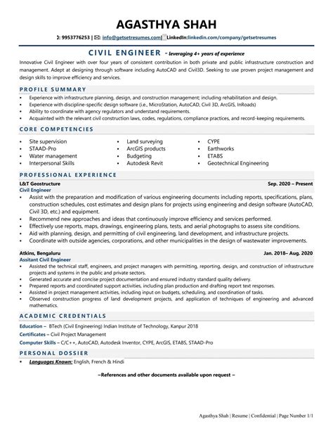 Civil Engineer Resume Example 的图像结果