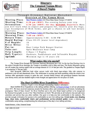 Fillable Online Itinerary The Untamed Yampa River 4 Days3 Nights Fax ...