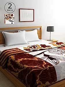 Buy KLOTTHE Set of 2 Brown Floral Heavy Winter Double Bed Adult Blanket ...