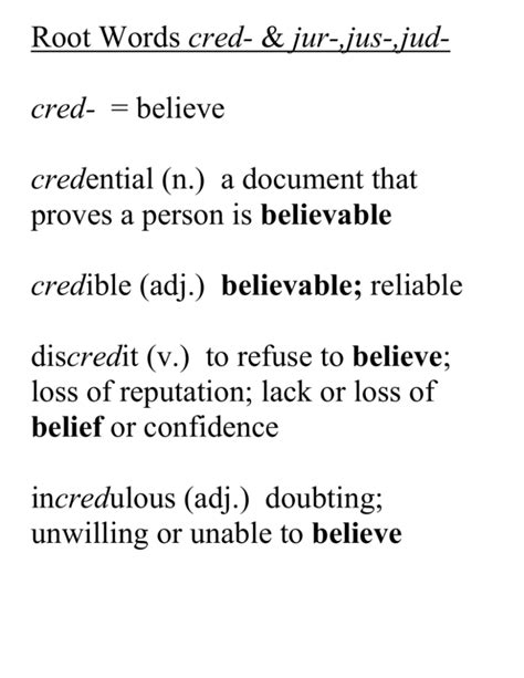 Root Words: Cred- & Jur-, Jus-, Jud- Definitions & Examples