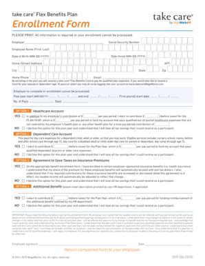take care® Flex Benefits Plan Enrollment Form - Blank Fillable Template ...