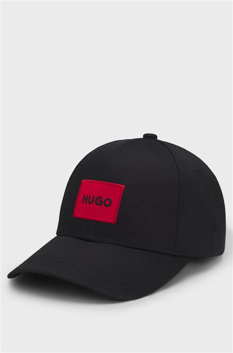 HUGO - Cotton-twill cap with red logo label - Black