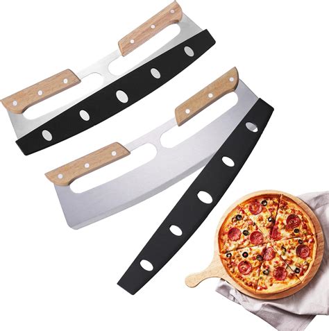 Amazon.com: 2 Pack Pizza Cutter Rocker with Wood Handles & Protective ...