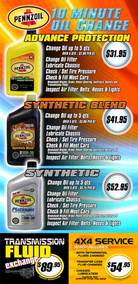 Image result for Oil Change Menu