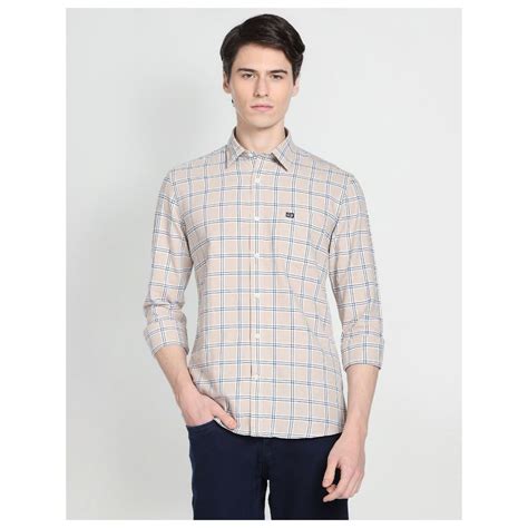 Buy Arrow Sports Men Beige Tartan Check Casual Shirt Online