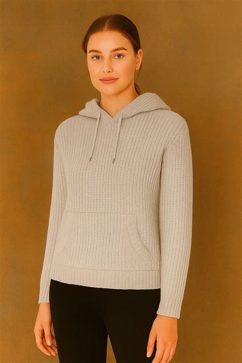 Women Acrylic Full Sleeve Grey Knitted Hoodie Sweatshirt – FYVA
