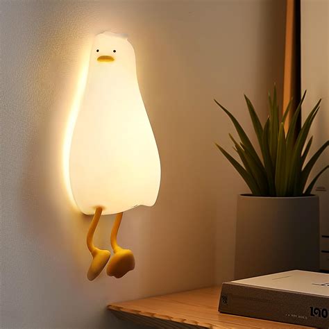 Zreal Lying Flat Duck Night Light Wall Mount Squishy Silicone Duck Lamp ...