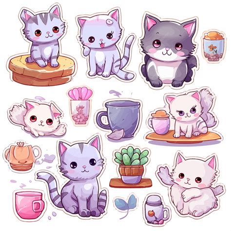 Premium Vector | A set of cute cat stickers