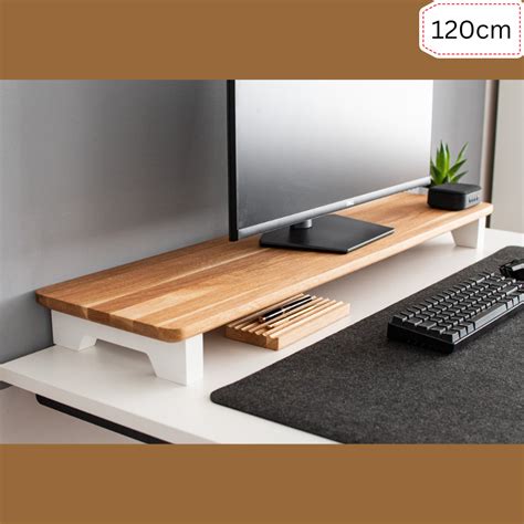 Carpentray 120cm Long Wooden Computer Monitor Riser White legs Top Bro ...