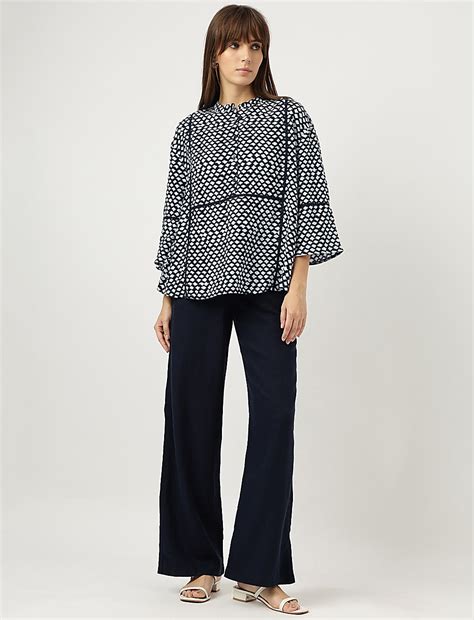 Buy Linen Rich Tie-Dye Mandarin Collar Top at Marks & Spencer