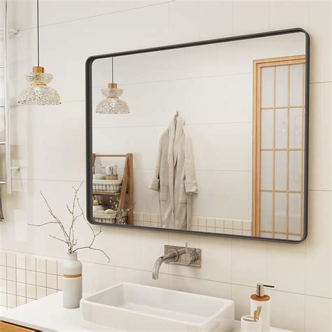 Amazon.com: CHARMOR 40x30 Black Bathroom Mirror, Matte Framed Bathroom Vanity Mirror for Wall ...