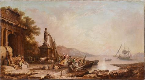 Ship Leaving the Bay at Sunrise French Seascape 18th century Rococo Oil Painting For Sale at 1stDibs