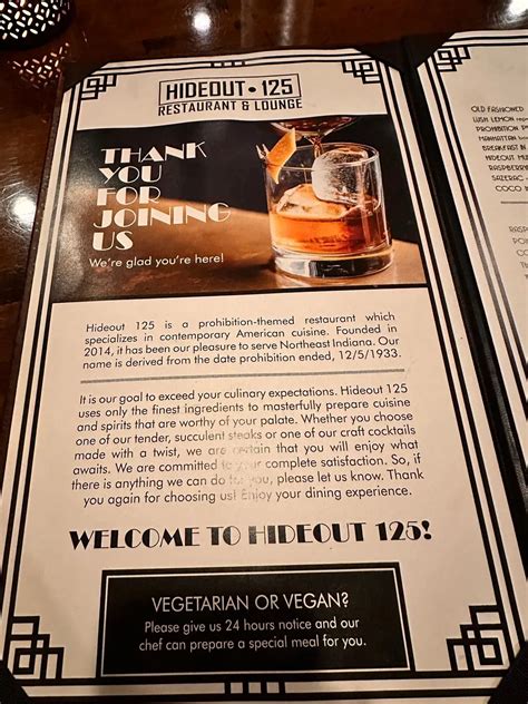 Hideout 125 Menu - Updated October 2025