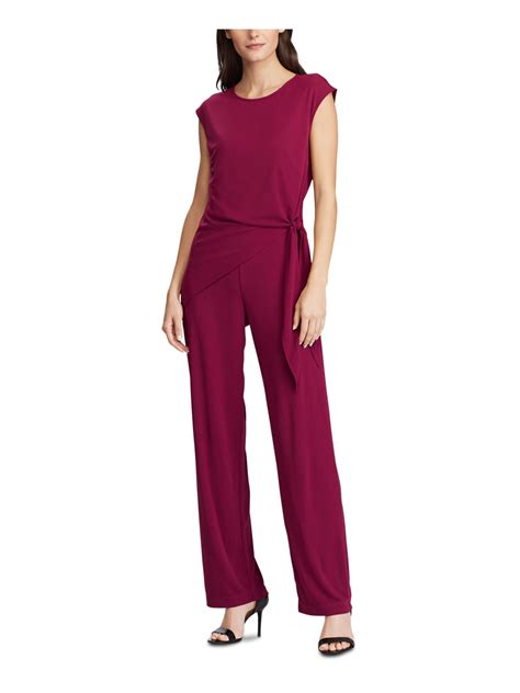 RALPH LAUREN Womens Maroon Cap Sleeve Straight leg Jumpsuit Petites ...