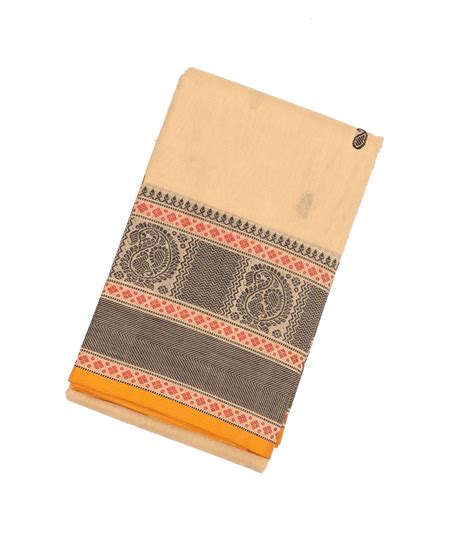 Cream Handloom Kanchi Cotton Saree With Mango Buttas – RmKV Silks ...